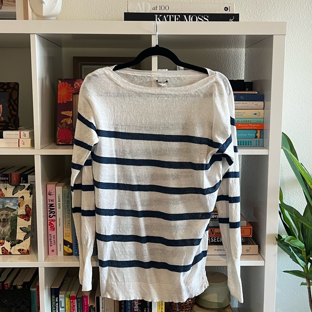J.Crew Off White W/Navy Linen Striped Sweater